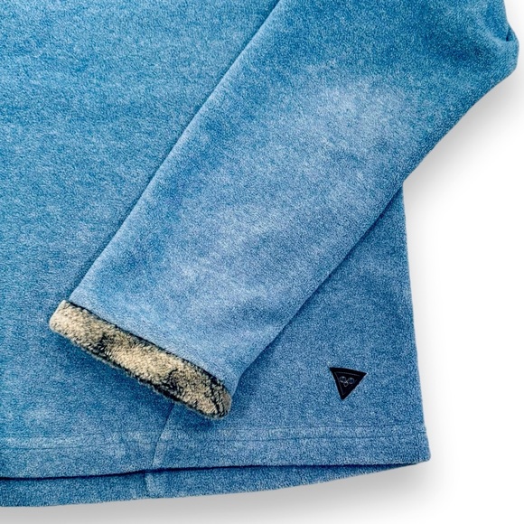 Wooly Bully Wear Size Large Blue Fleece Gray Fur Trim Diagonal Button Pullover - Picture 4 of 8